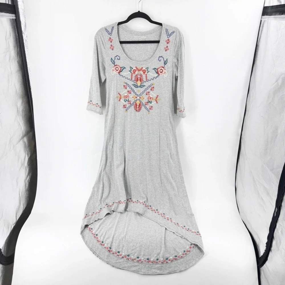 ✅ Soft Surroundings SIZE Small Floral Embroidered MidGray Embroidered‎ Dress
